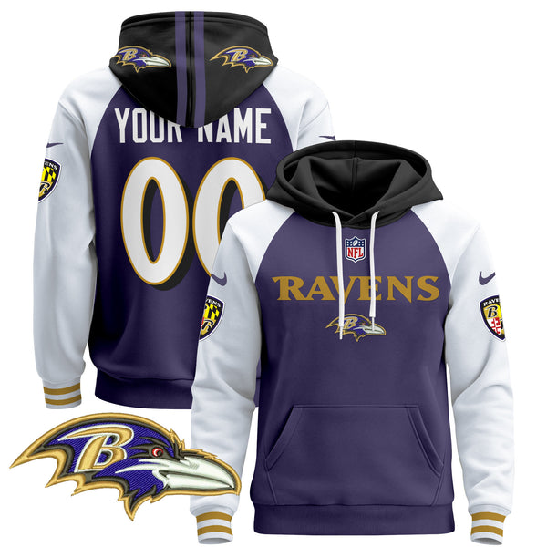 Baltimore Ravens 2024 Custom Pullover Hoodie V3 - All Stitched - Purple Alternate — view 1