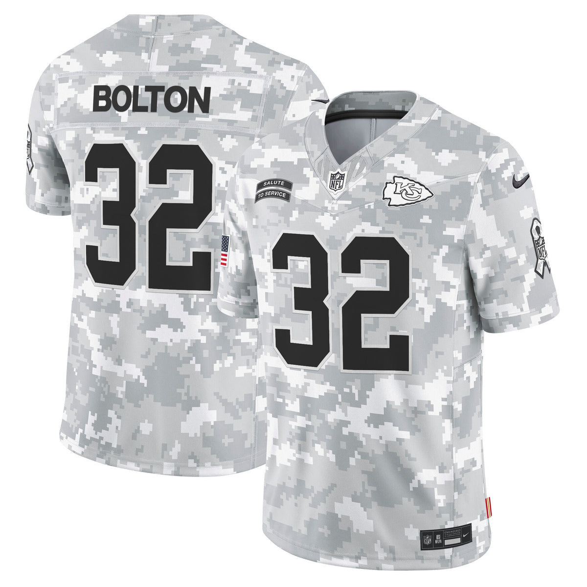 Men's Kansas City Chiefs 2024 Salute to Service Vapor Limited Jersey - All stitched - Arctic Camo - Nick Bolton — view 1