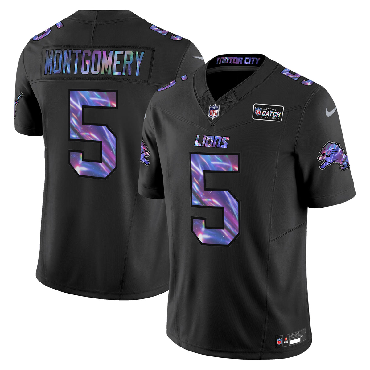 Men's Detroit Lions 2024 Crucial Catch Vapor Limited Jersey - All Stitched - Black - David Montgomery — view 1