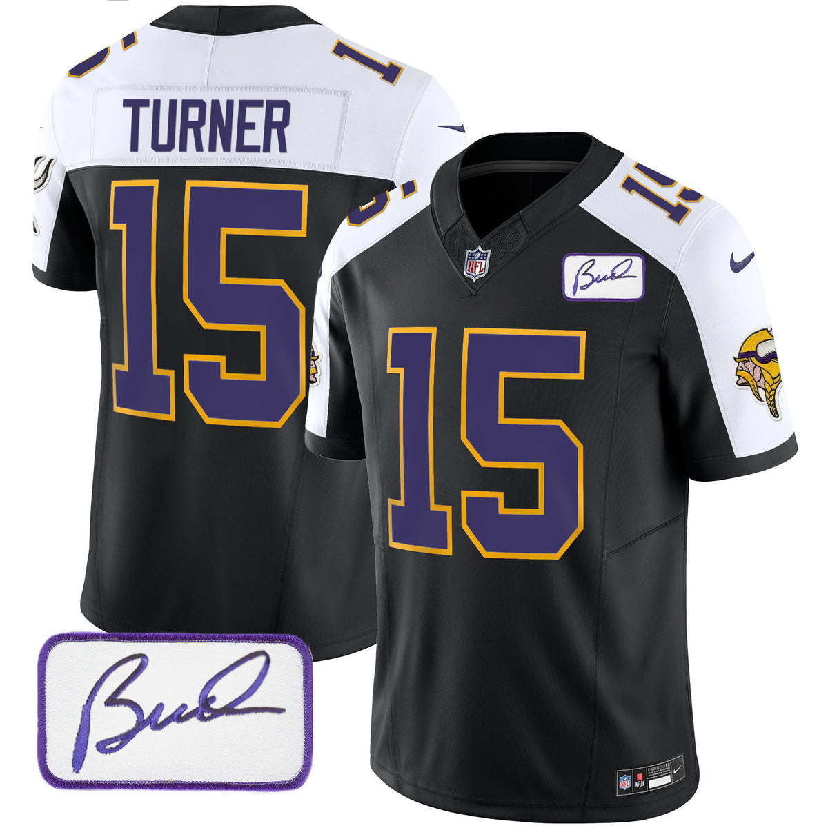 Men's Vikings Bud Grant Patch Classic Limited Jersey V3 - All Stitched - Black Alternate - Dallas Turner — view 1