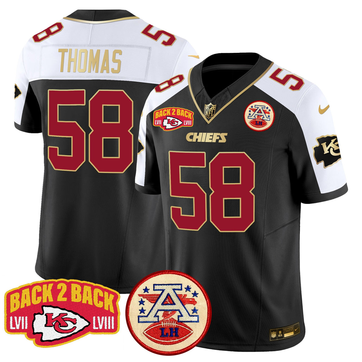 Men's Chiefs Super Back 2 Back Patch Vapor Limited Jersey - All Stitched - Black Alternate - Derrick Thomas — view 1