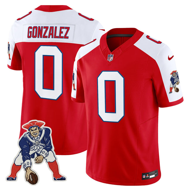 Men's New England Patriots Throwback Vapor Limited Jersey - All Stitched - Red Alternate - Christian Gonzalez — view 1