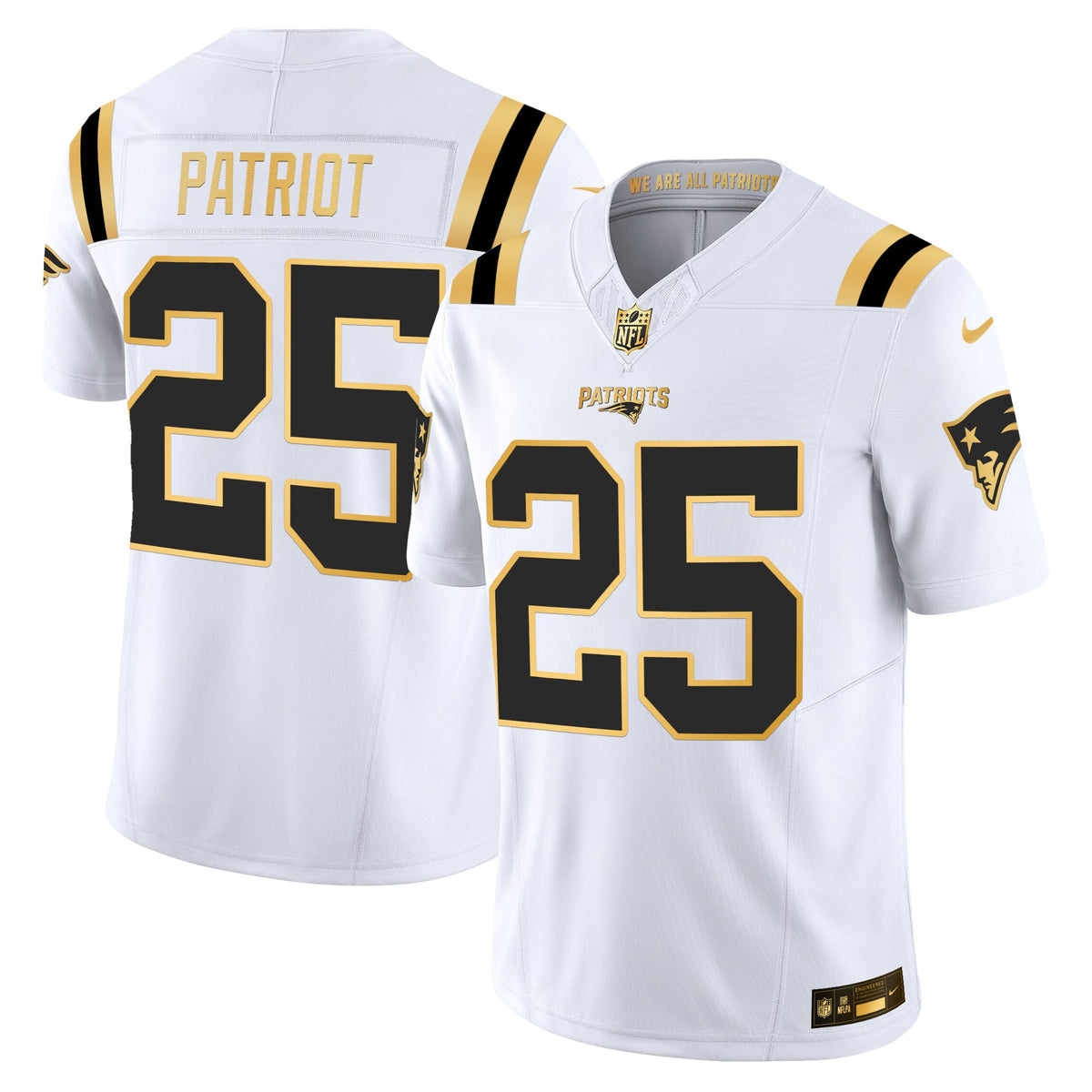 Men's New England Patriots 2025 Gold Vapor Limited Jersey - All Stitched - White Gold - #25 Patriot — view 1