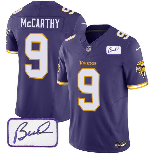Men's Vikings Bud Grant Patch Classic Limited Jersey V6 - All Stitched - Purple - J.J. McCarthy — view 1
