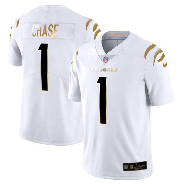 Men's Cincinnati Bengals Player Vapor Limited Jersey - All Stitched - White Gold - Ja'Marr Chase — view 1
