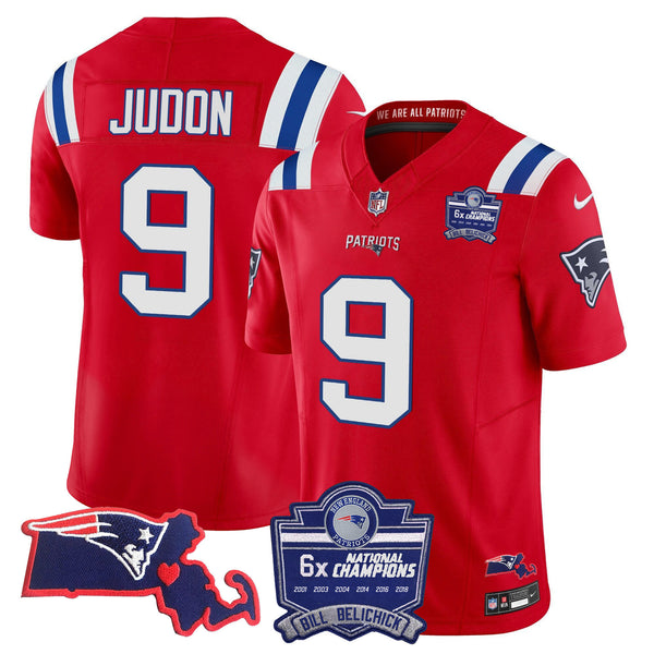 Men's Patriots Bill Belichick 6x Champions Patch Vapor Jersey - All Stitched - Red - Matthew Judon — view 1