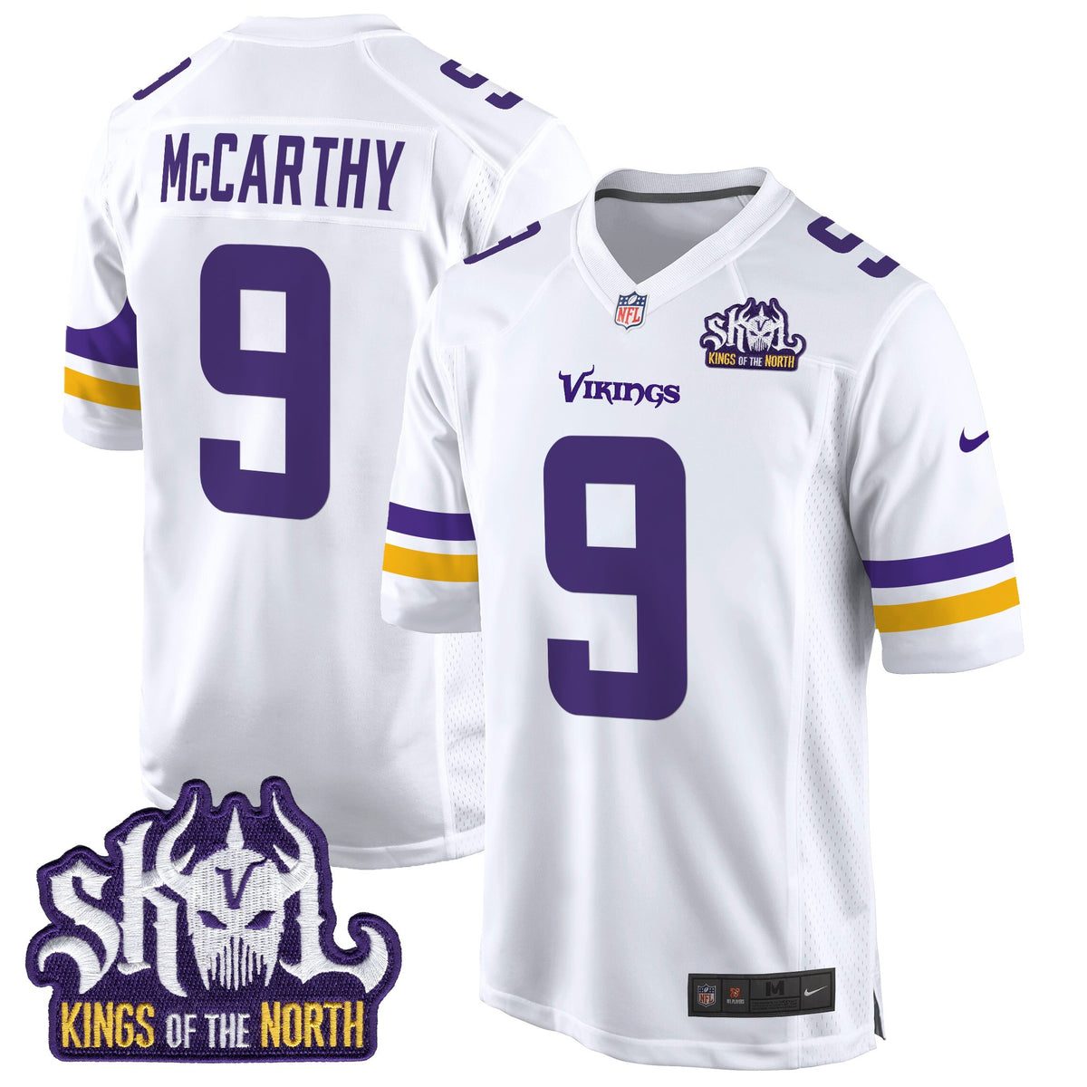 Men's Minnesota Vikings King Of The North Patch Game Jersey - All Stitched - White - J.J. McCarthy — view 1