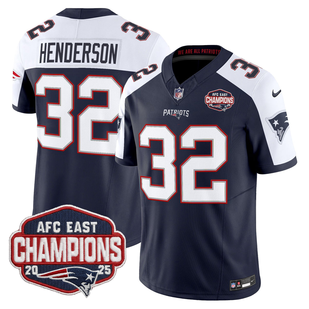 Men's New England Patriots 2025 AFC East Division Champions Vapor Limited Jersey - All Stitched - Navy Alternate - TreVeyon Henderson — view 1