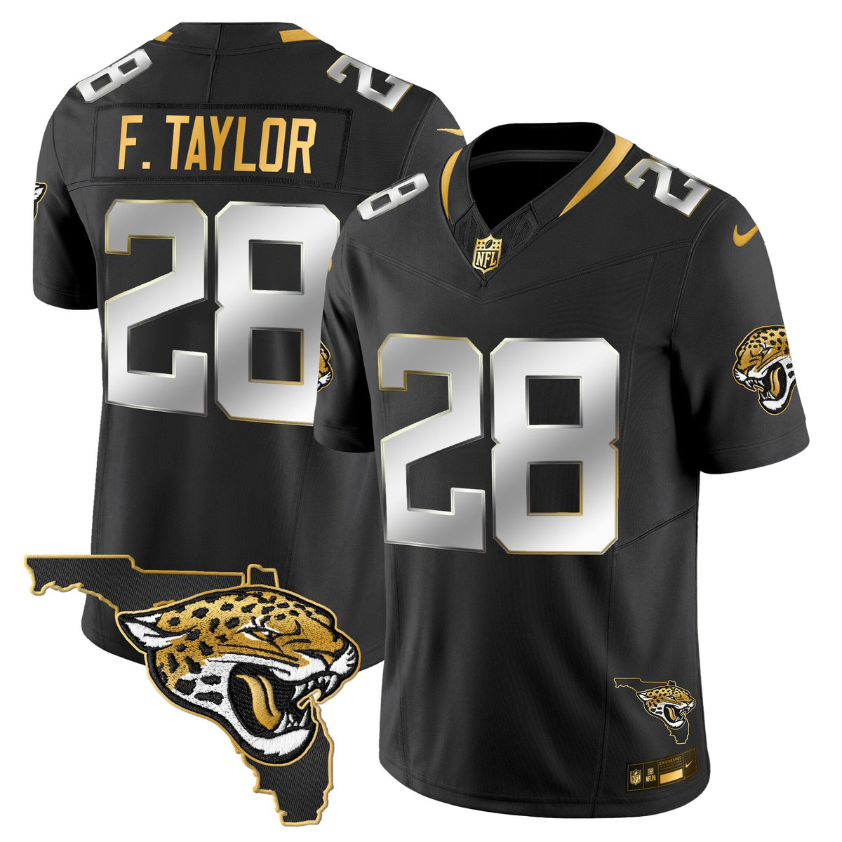 Men's Jacksonville Jaguars 2025 Gold Vapor Limited Jersey - All Stitched - Black Limited - Fred Taylor — view 1