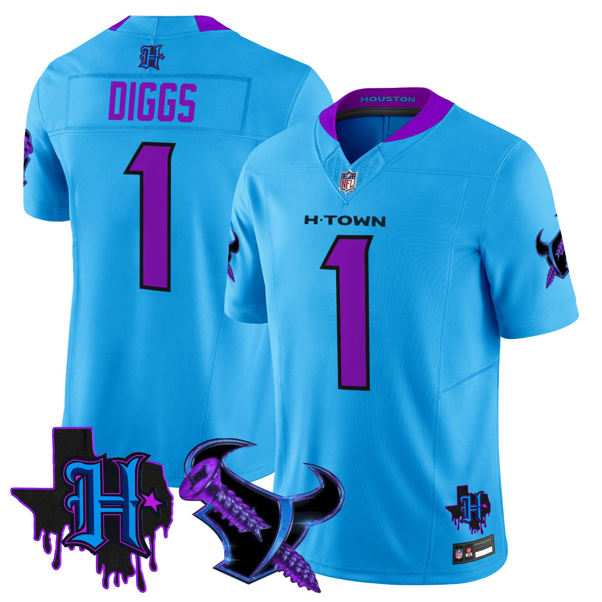 Men's Houston Texans DJ Screw Vapor Limited Jersey - All Stitched - Blue - Stefon Diggs ~8576594 — view 1