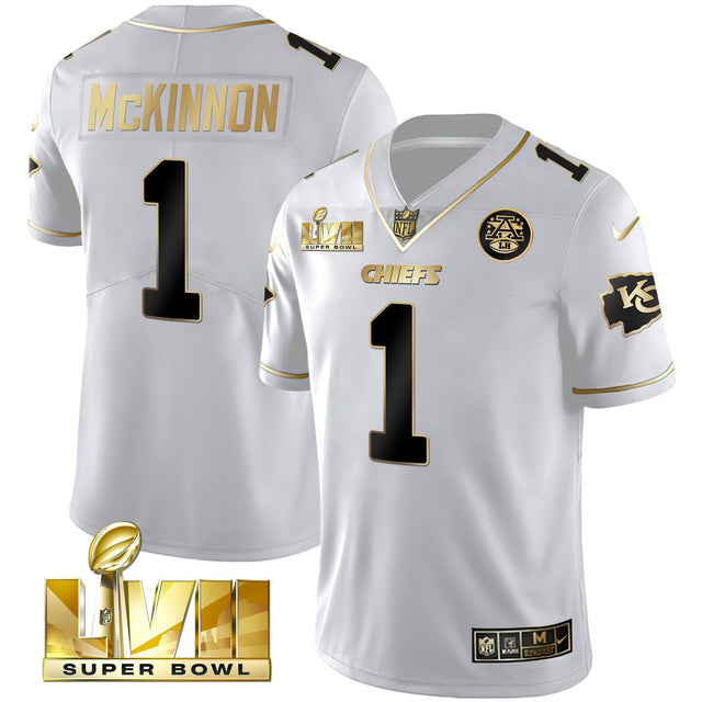 Youth's Chiefs Super Bowl Vapor Gold Jersey - All Stitched - White Gold - Jerick McKinnon — view 1