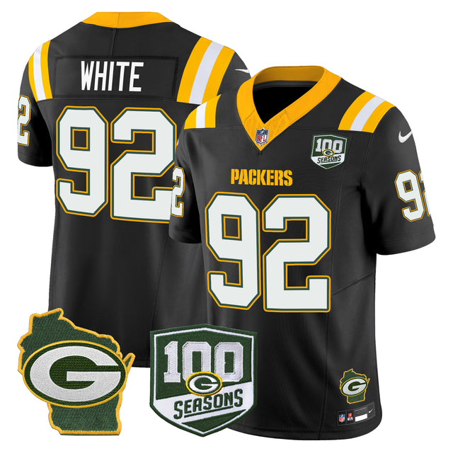 Men's Packers 100th Season & Home Patch Vapor Limited Jersey - All Stitched - Black - Reggie White — view 1