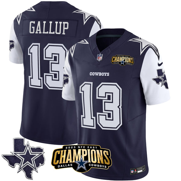 Men's Cowboys 2023 NFC East Champions Patch Vapor Jersey - All Stitched - Navy - Michael Gallup — view 1