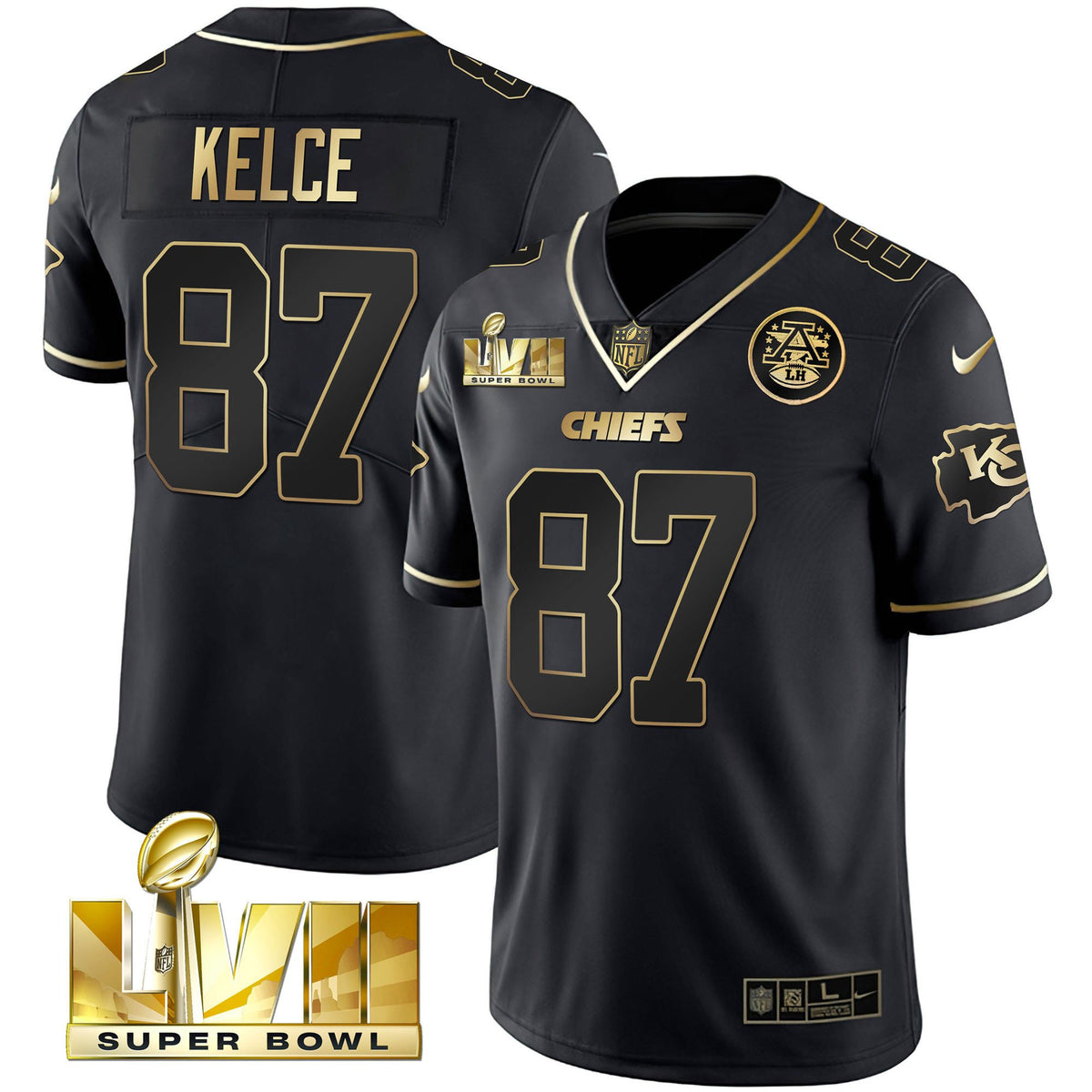 Men's Chiefs Super Bowl Vapor Gold Jersey V2- All Stitched - Black Gold - Travis Kelce — view 1