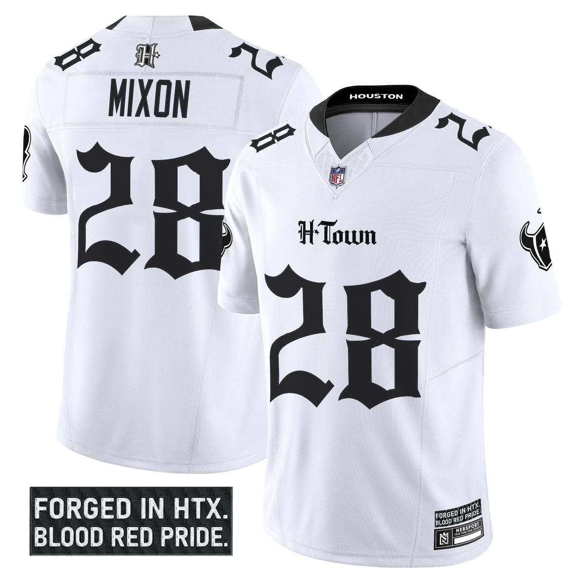 Men's Houston Texans 'Gothic Lone Star Shadows Edition' Vapor Limited Jersey - All Stitched - White - Joe Mixon ~0132132 — view 1