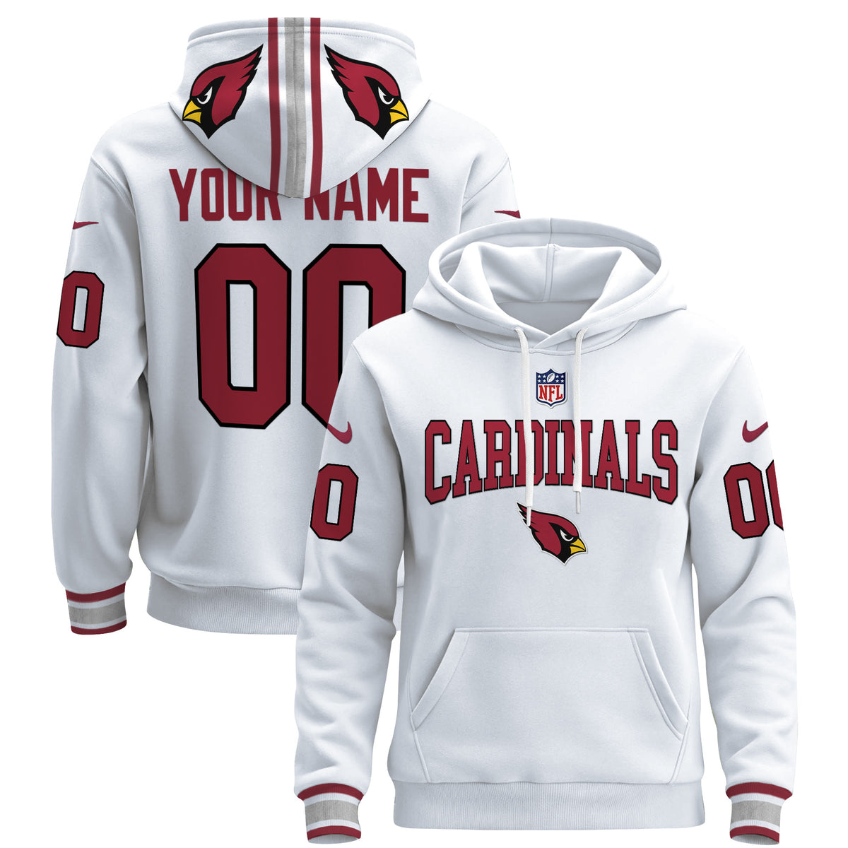 Arizona Cardinals 2024 Custom Pullover Hoodie V2 - All Stitched - White — view 1