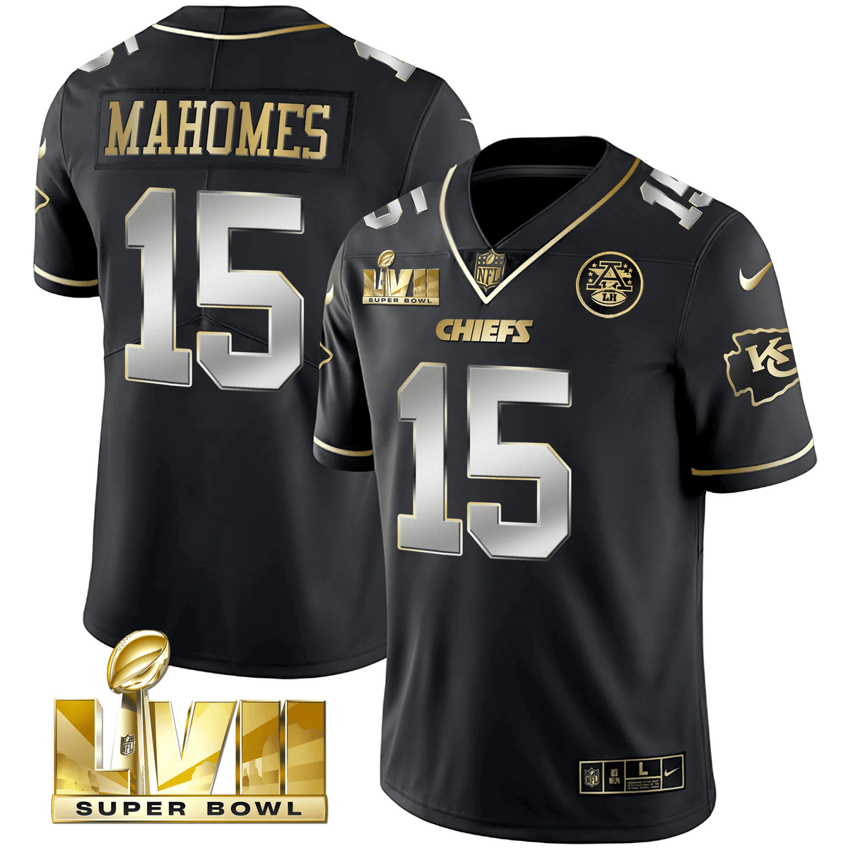 Men's Chiefs Super Bowl LVII Gold Trim Vapor V2 Jersey - All Stitched - Black Limited - Patrick Mahomes — view 1