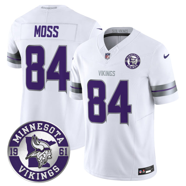Men's Minnesota Vikings 2024 Vapor Limited Jersey - Est. 1961 Patch - All Stitched - White - Randy Moss — view 1