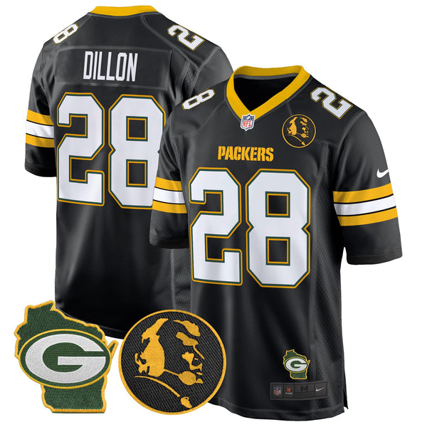Men's Packers John Madden & Home Patch Game Jersey - All Stitched - Black - AJ Dillon — view 1