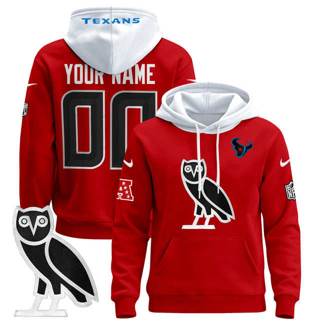 Houston Texans OVO 2024 Custom Pullover Hoodie - All Stitched - Red — view 1