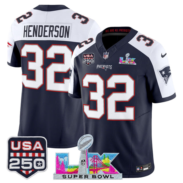 Men's New England Patriots Super Bowl LX & United States 250th Anniversary Patch Vapor Limited ~25cf8277 - Navy Alternate - TreVeyon Henderson — view 1