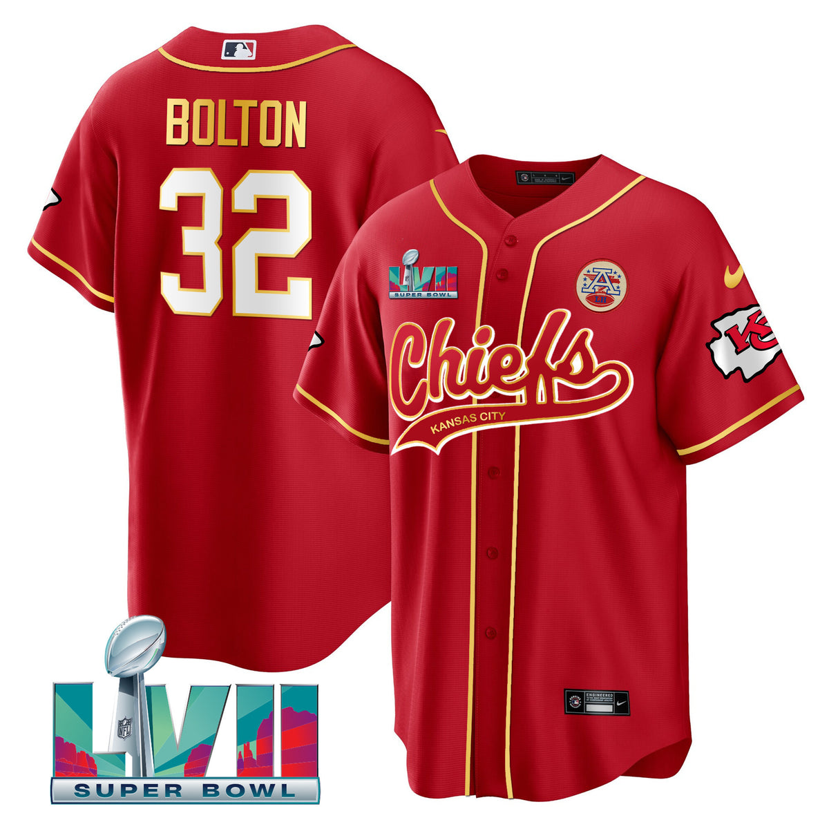 Youth's Chiefs Super Bowl LVII Cool base Jersey - All Stitched - Red - Nick Bolton — view 1