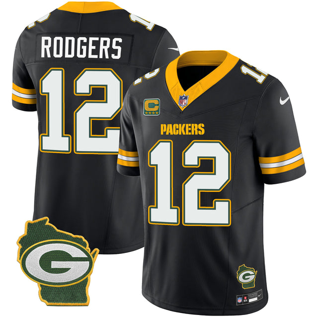Men's Packers Home Patch Vapor Jersey V3 - All Stitched - Black - Aaron Rodgers — view 1