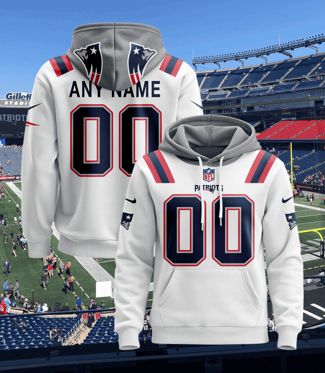 New England Patriots Pullover Custom Hoodie - All Stitched - White — view 1