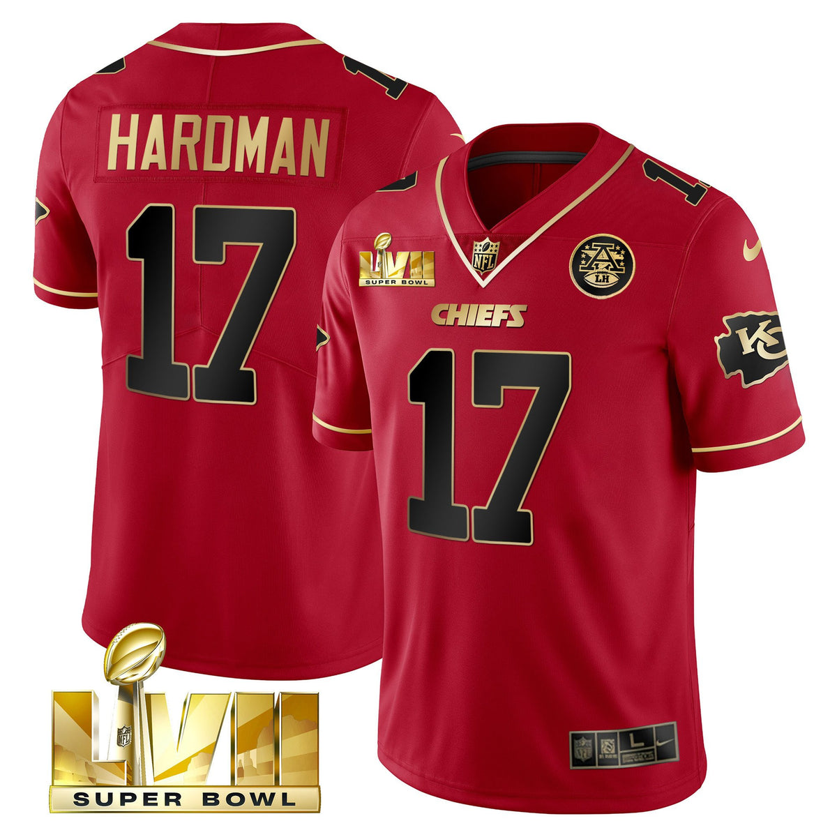 Men's Chiefs Super Bowl LVII Red Gold Vapor Jersey - All Stitched - Red Special - Mecole Hardman — view 1