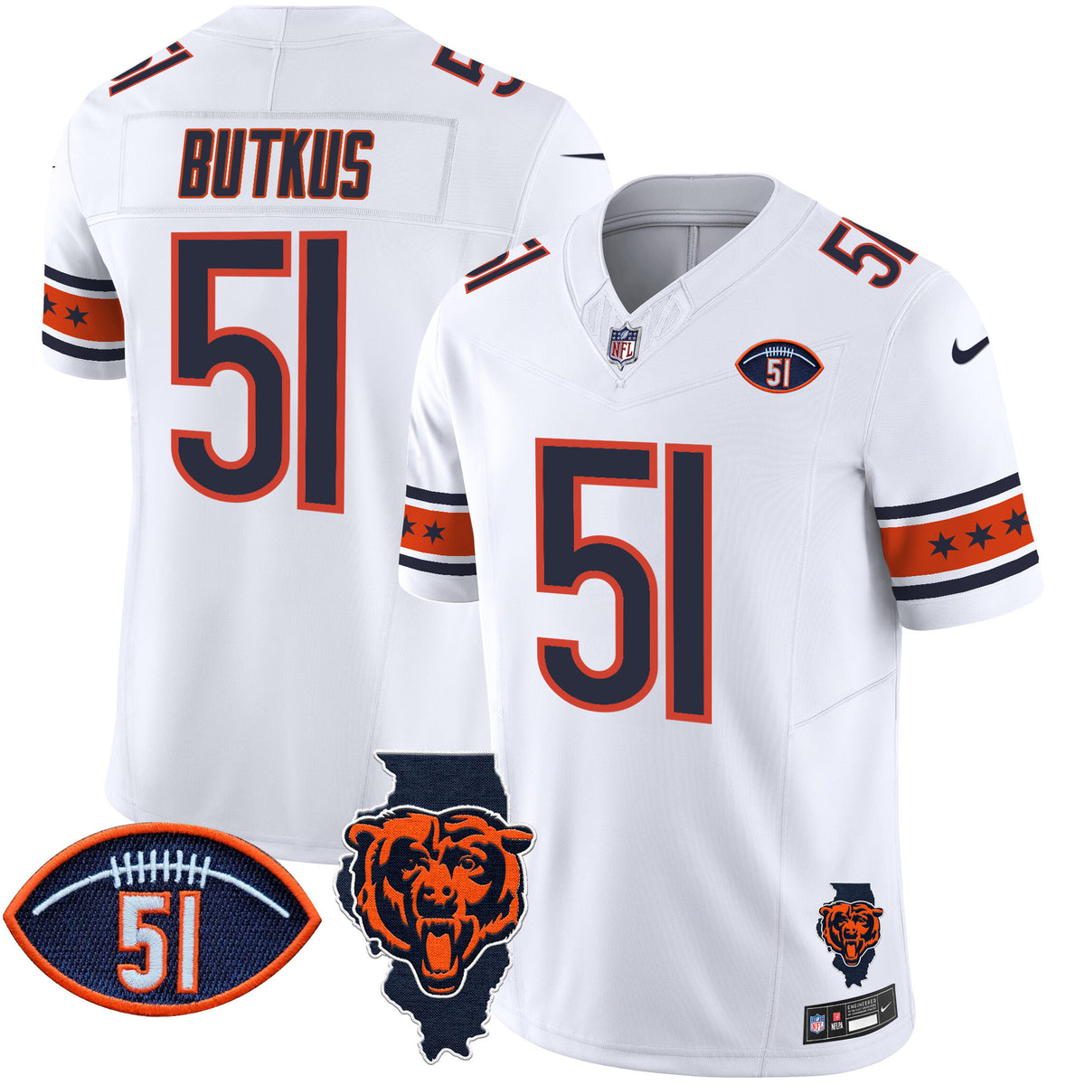 Men's Bears Illinois & Dick Butkus Patch Vapor Limited Jersey - All Stitched - White - Dick Butkus — view 1