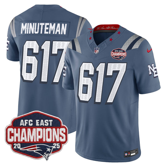 Men's New England Patriots 2025 AFC East Division Champions Vapor Limited Jersey - All Stitched - Storm Blue - Minuteman 617 — view 1