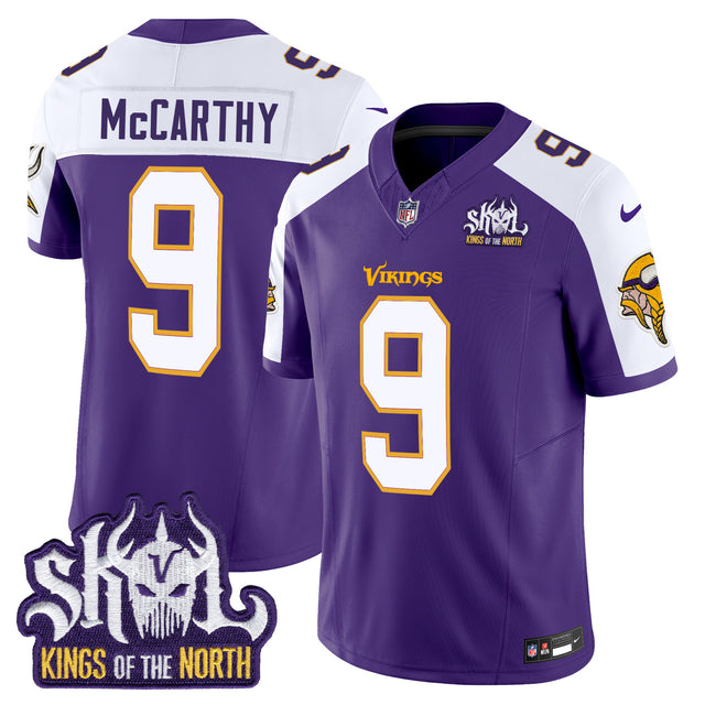 Men's Minnesota Vikings King Of The North Patch Throwback Vapor Limited Jersey - All Stitched - Purple Alternate - J.J. McCarthy — view 1