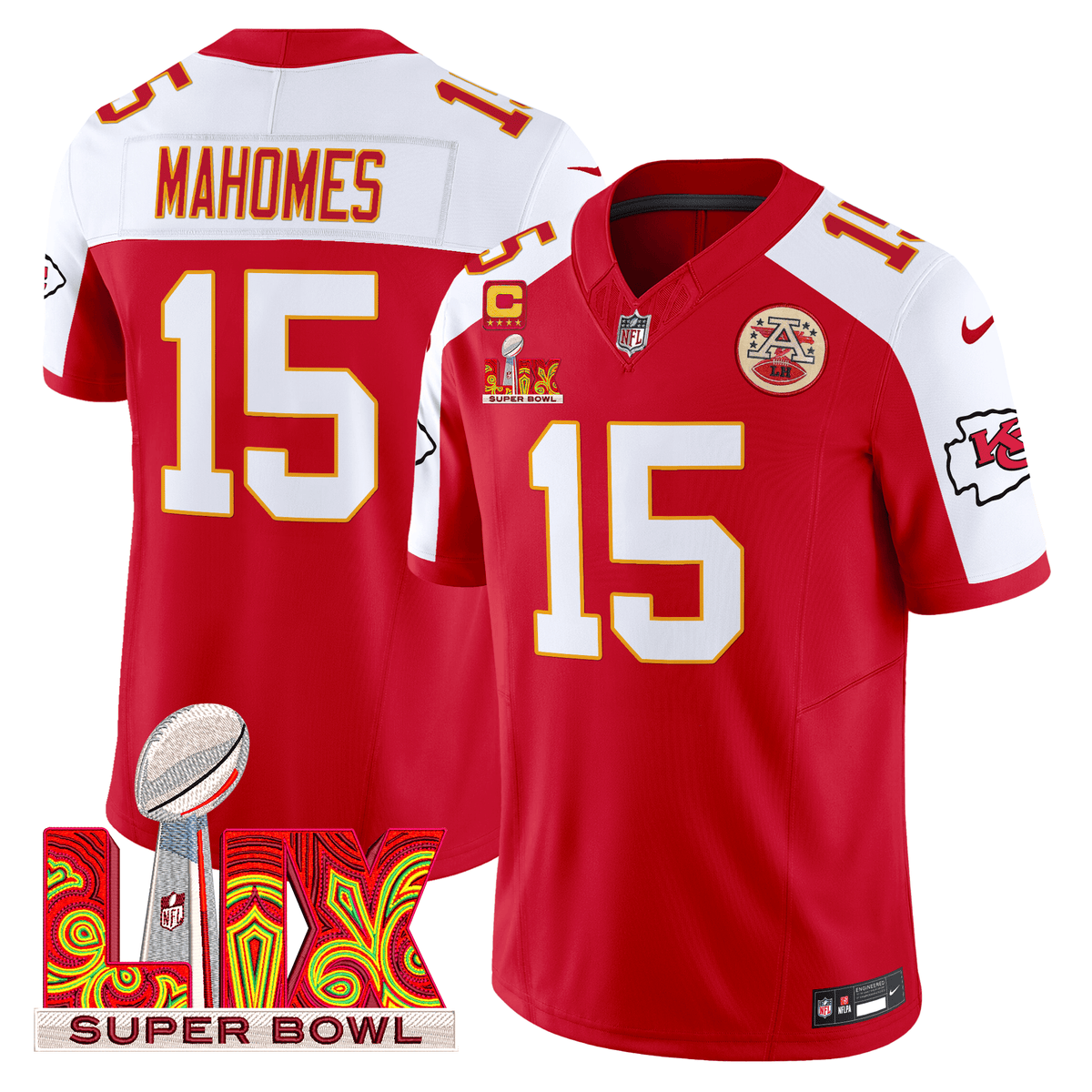Men's Chiefs Super Bowl LIX Patch Vapor Limited Jersey - All Stitched - Red Alternate - Patrick Mahomes — view 1