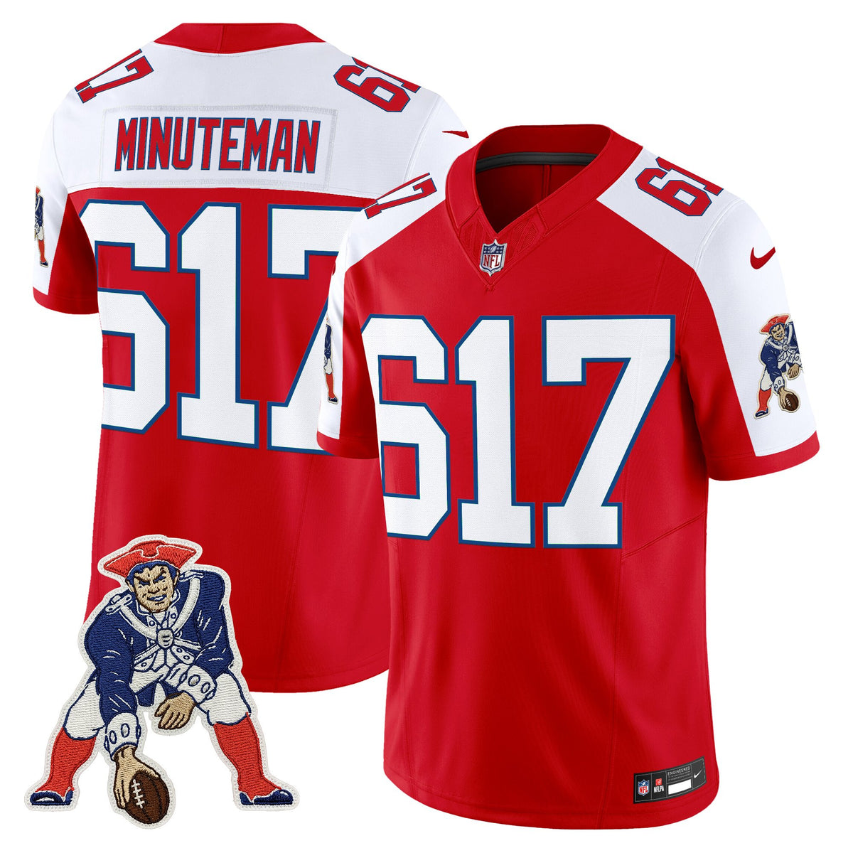 Men's New England Patriots Throwback Vapor Limited Jersey - All Stitched - Red Alternate - Minuteman 617 — view 1