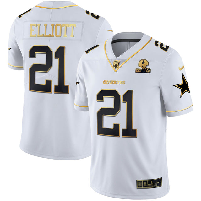 Men's Cowboys Gold & Split Vapor Est 1960 Patch Jersey - All Stitched - White Gold - Ezekiel Elliott — view 1
