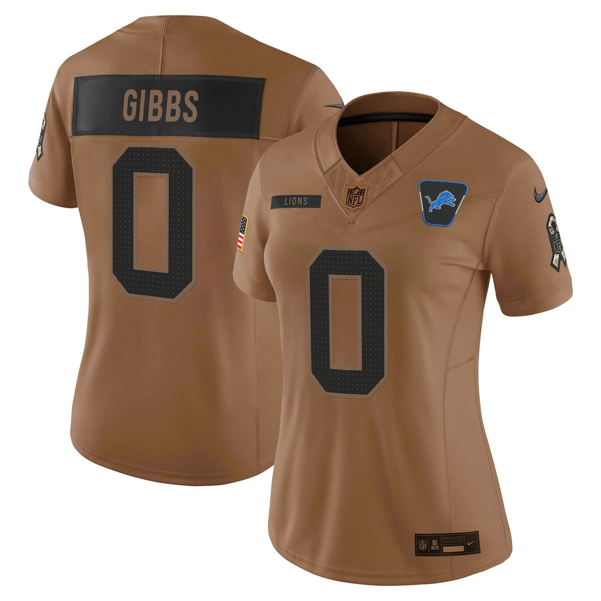 Women's Detroit Lions 2025 Salute to Service Vapor Limited Jersey - All Stitched - Brown - Jahmyr Gibbs — view 1