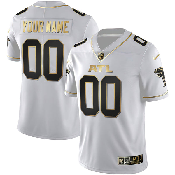 Atlanta Falcons Black Gold & White Gold Custom Jersey - All Stitched - White Gold — view 1
