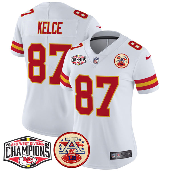 Women's Chiefs 2024 AFC West Division Champions Patch Vapor Limited Jersey - All Stitched - White - Travis Kelce — view 1