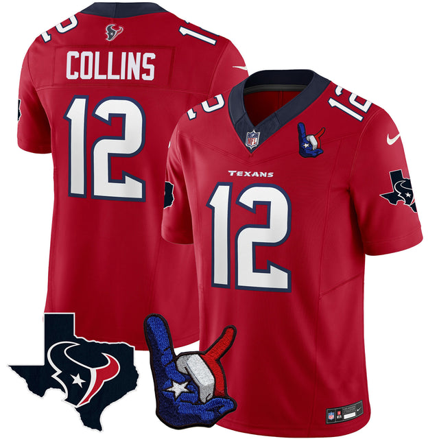 Men's Houston Texans Hand Sign Throwing Up The H Vapor Jersey - All Stitched - Red - Nico Collins ~5701161 — view 1