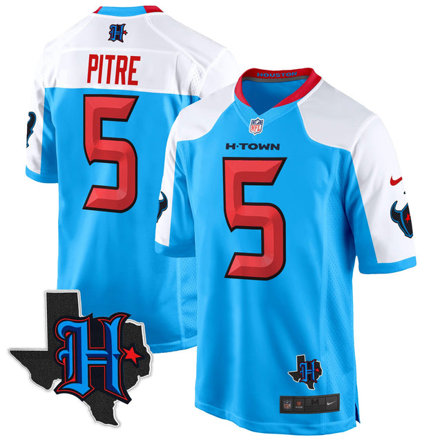 Men's Houston Texans 2024 Texas Patch Game Jersey - All Stitched - Blue Alternate - Jalen Pitre — view 1