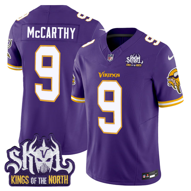 Men's Minnesota Vikings King Of The North Patch Throwback Vapor Limited Jersey - All Stitched - Purple - J.J. McCarthy — view 1