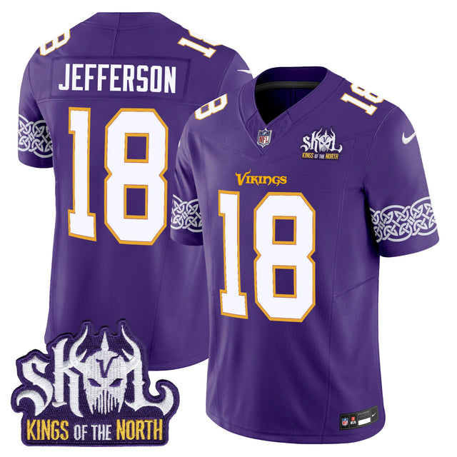 Men's Minnesota Vikings King Of The North Patch Throwback Vapor Limited Jersey V2 - All Stitched - Purple - Justin Jefferson — view 1