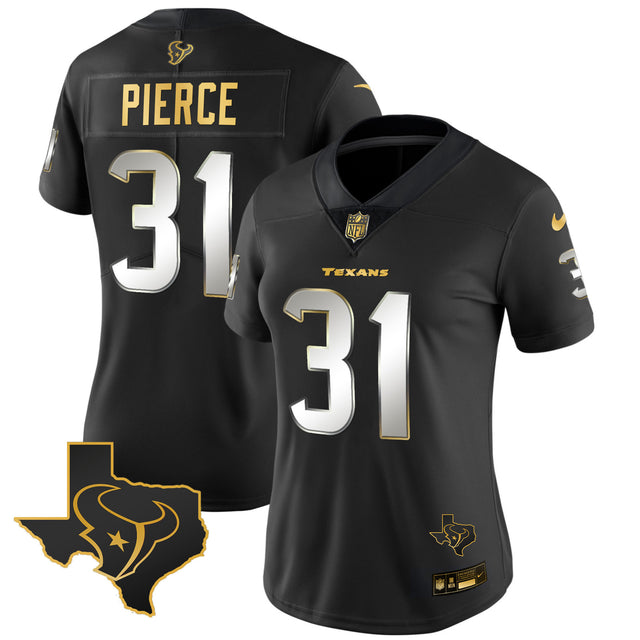 Women's Houston Texans Gold Vapor Limited Jersey - All Stitched - Black Limited - Dameon Pierce — view 1