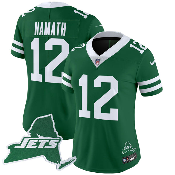 Women's New York Jets Home Patch Vapor Legacy Limited Jersey - All Stitched - Green - Joe Namath — view 1