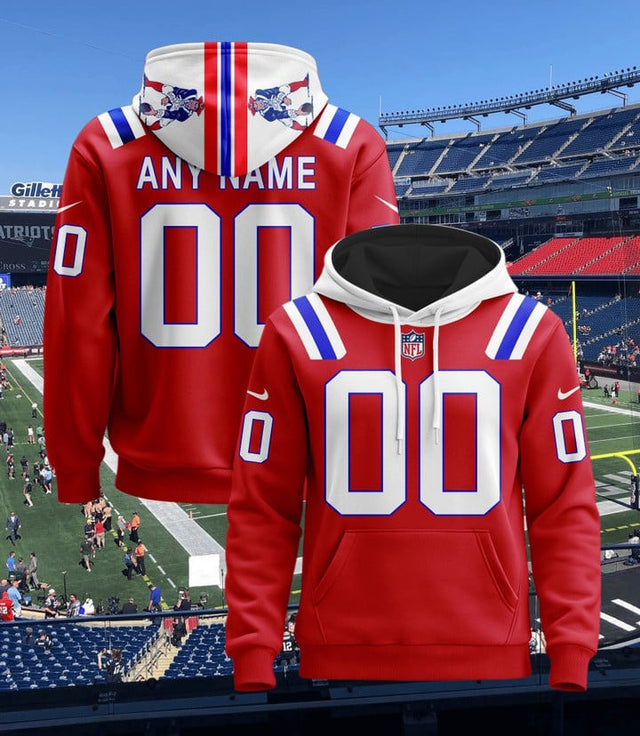 New England Patriots Pullover Custom Hoodie - All Stitched - Red — view 1