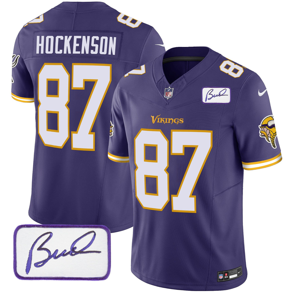 Men's Vikings Bud Grant Patch Classic Limited Jersey V6 - All Stitched - Purple - T.J. Hockenson — view 1