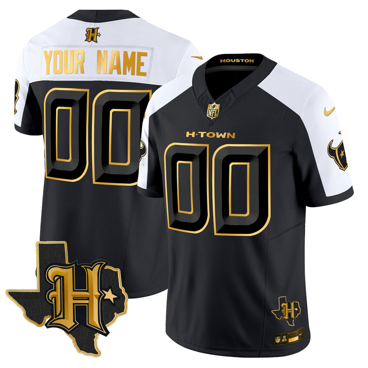 Houston Texans 2024 Texas Patch Gold Vapor Limited Custom Jersey - All Stitched - Alternate — view 1