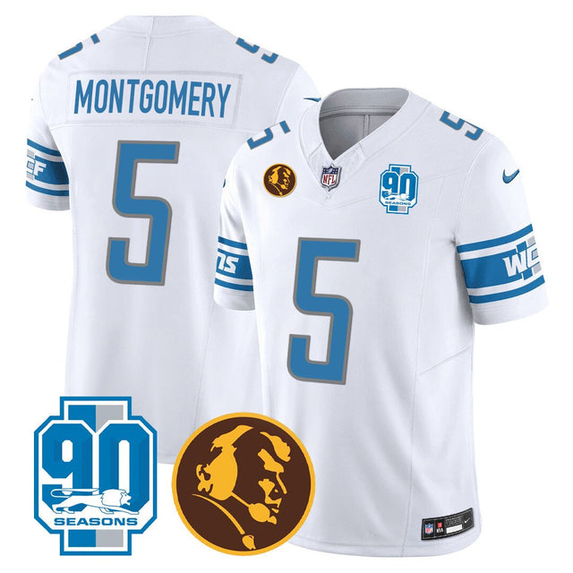 Men's Detroit Lions 90th & John Madden Patch Jersey - All Stitched - White - David Montgomery — view 1