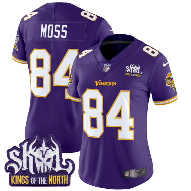 Women's Minnesota Vikings King Of The North Patch Throwback Vapor Limited Jersey - All Stitched - Purple - Randy Moss — view 1