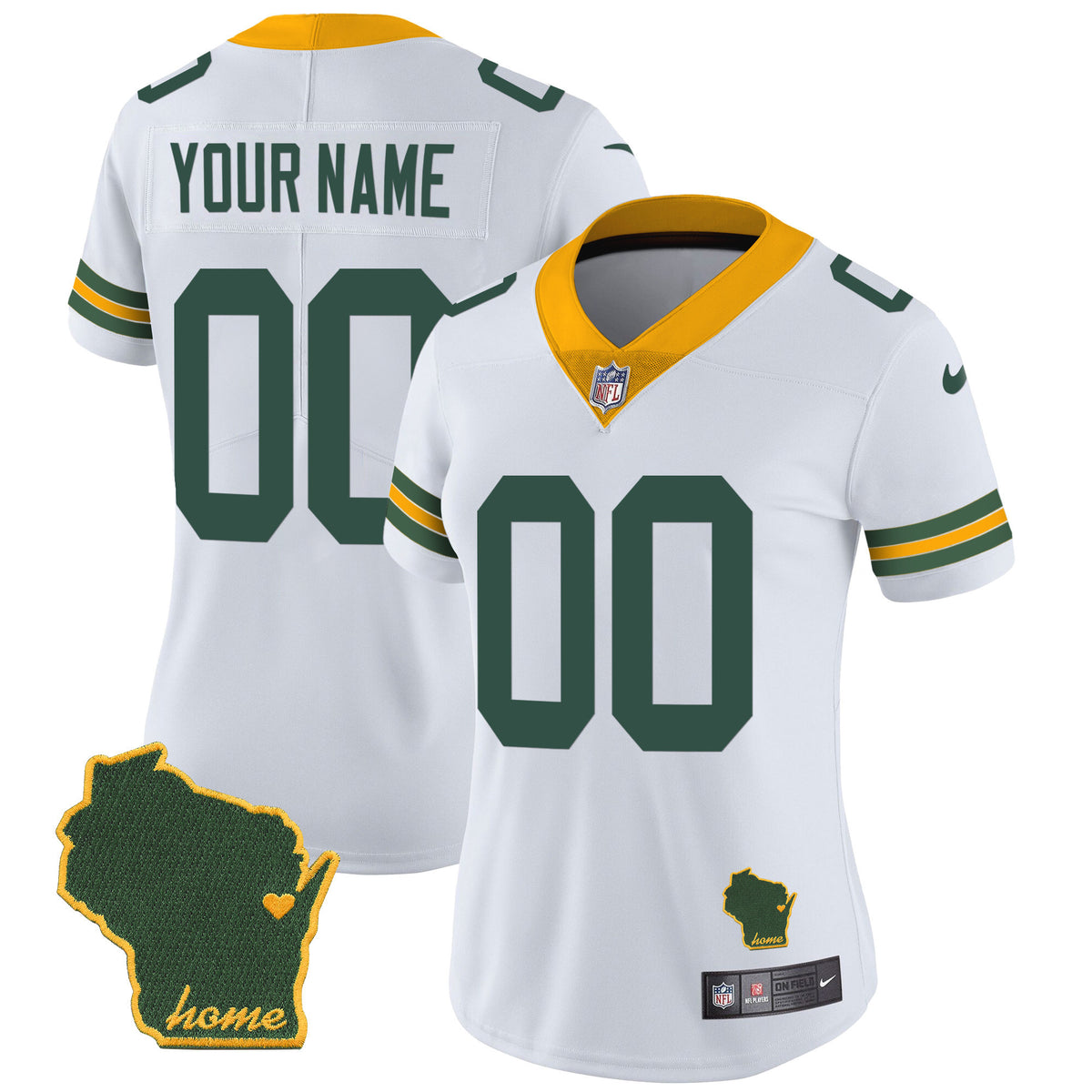 Packers Home Patch Vapor Custom Jersey - All Stitched - White — view 1